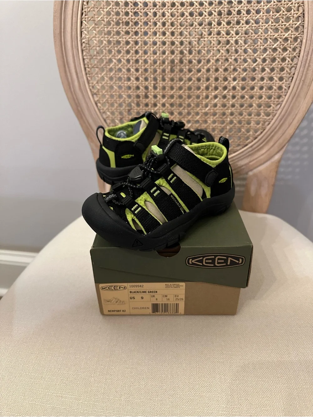 KEEN Kids Black and Lime Green Water Sandals